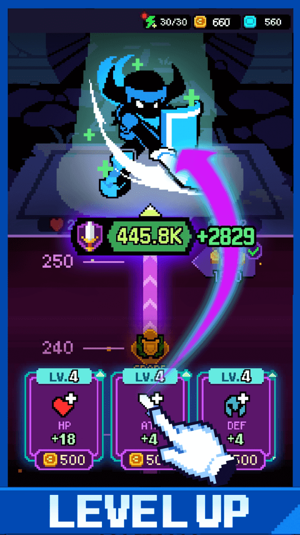 Overgeared Hero: Merge RPG level up gameplay screenshot