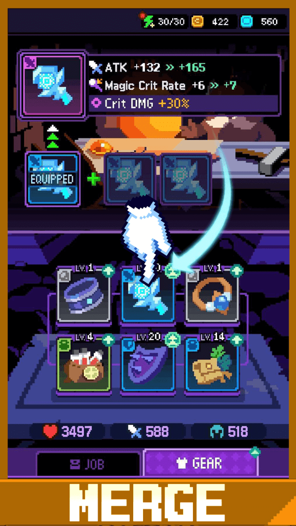 Overgeared Hero: Merge RPG item merge gameplay screenshot